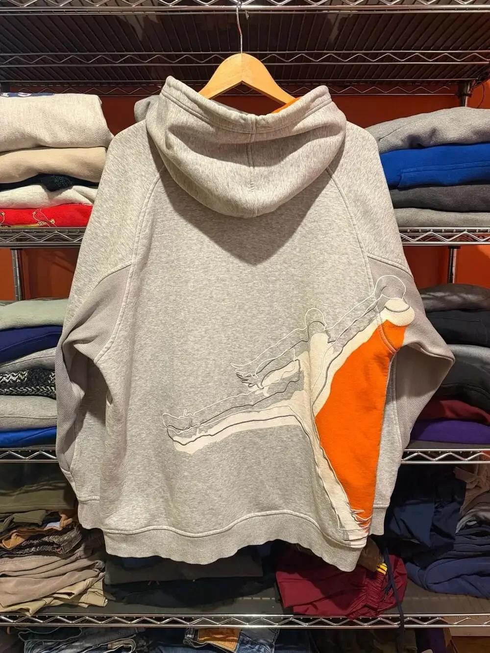Jordan Retro 8 Gray Orange Full Zip Hoodie Jumpman Embroidered Men's Large